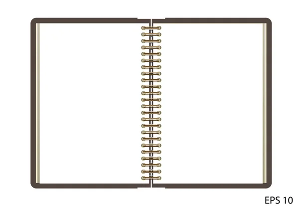 Cuaderno abierto con página blanca sobre fondo de madera - Vector illu — Vector de stock