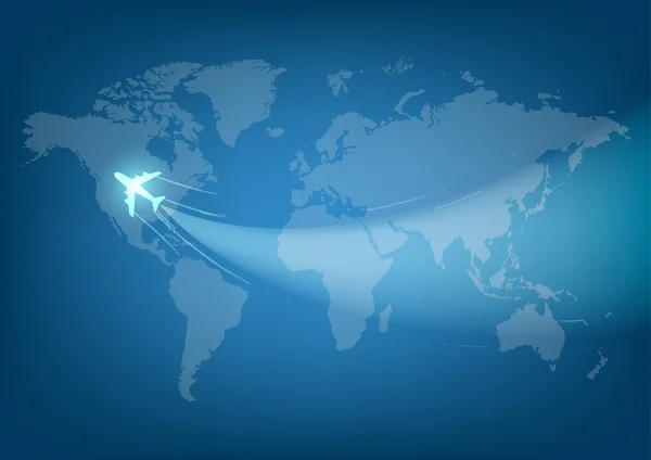 Vektor världen resa karta med flygplan — Stock vektor