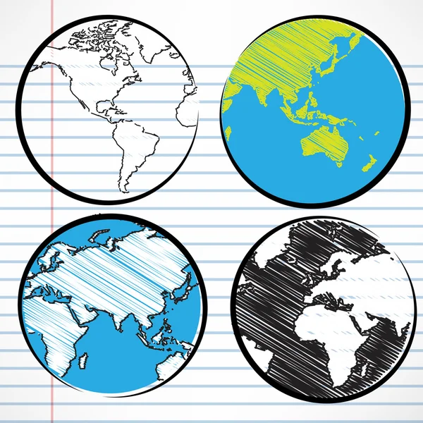 Planet Erde Hand schreiben Weltkarte — Stockvektor