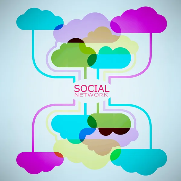 ソーシャル ネットワークのアイコンの背景を持つテンプレート デザイン雲のアイデア — ストックベクタ