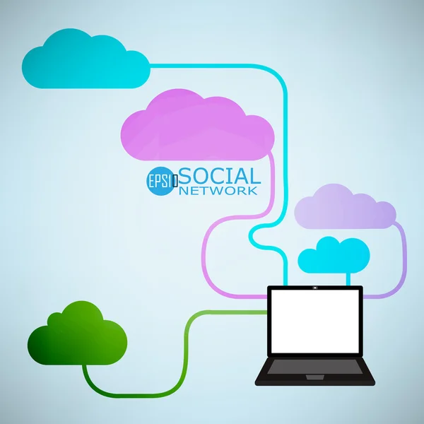 Πρότυπο σχεδίασης σύννεφο και Σημειωματάριο χρησιμοποιήσετε ιδέα με κοινωνικό δίκτυο — Διανυσματικό Αρχείο
