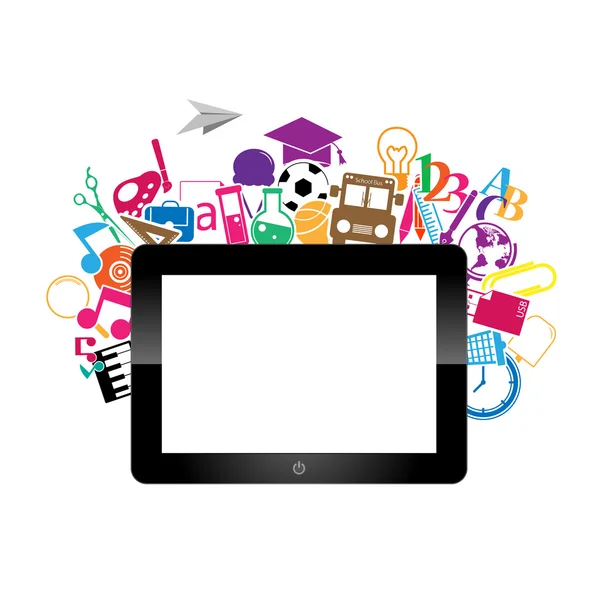 Digital tablet Back to School Circle Seamless children backgroun — Stock Vector