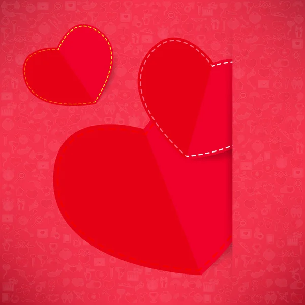 Tarjeta de San Valentín corazón de papel rojo con signo en el icono de amor backg — Vector de stock