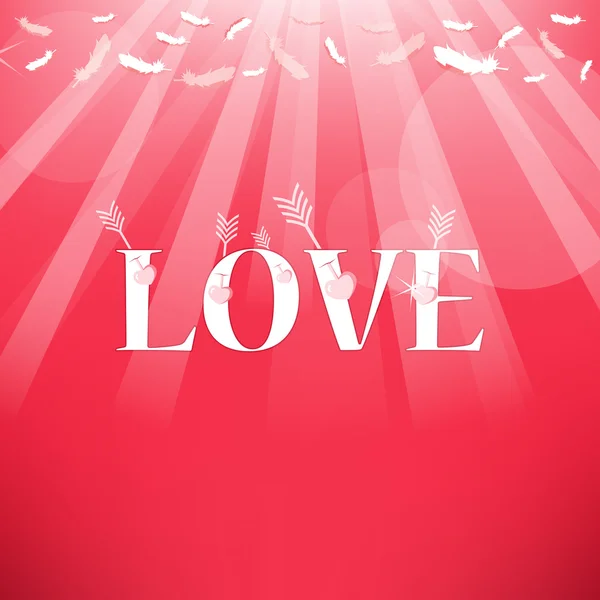 Arrow and Love Feathers from the sky.,Red Valentine's Day backgr — Stock Vector