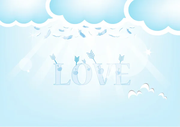Arrow and Love Feathers from the sky.,Blue Valentine's Day backg — Stock Vector