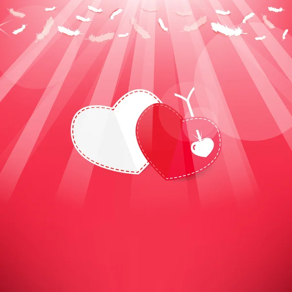 Arrow and heart Feathers from the sky.,Red Valentine's Day backg — Stock Vector