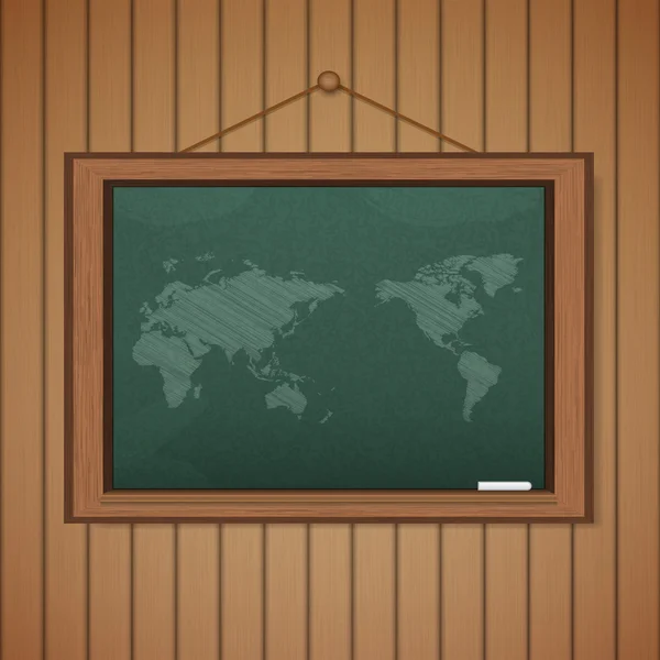 Realistic blackboard on wooden background drawing a Map — Stock Photo, Image