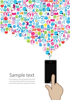 şablon tasarım telefon fikri ile sosyal ağ simgeleri arka plan