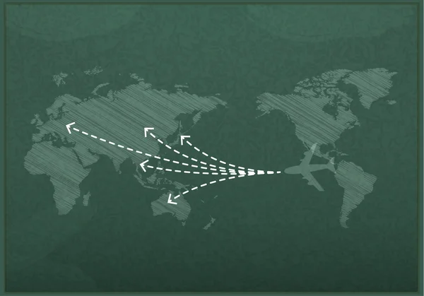 Realistic blackboard Illustration of Airplane Routes — Stock Fotó