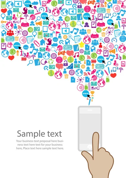 Template design Phone idea with social network icons background — Stock Photo, Image