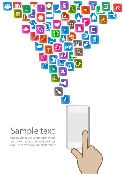 Diseño de plantilla Idea de teléfono con iconos de redes sociales fondo — Foto de Stock