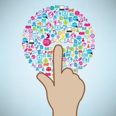 Sosyal simgesini tıklatarak el. kavram vektör çizim, eps10.