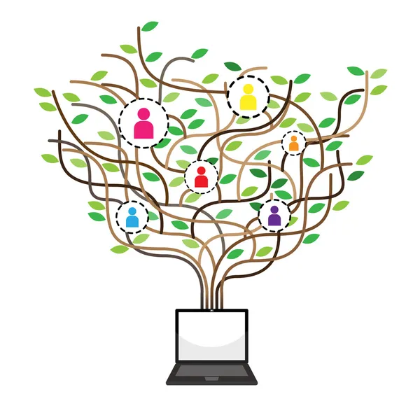 Con icone dell'educazione e banner dell'Albero, Social network indietro — Vettoriale Stock