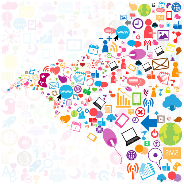 Social network background with media icons