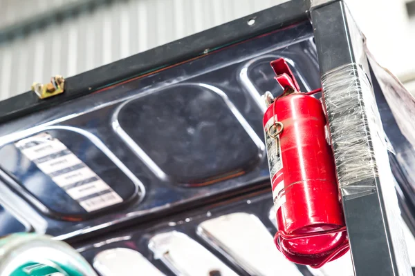 Fire extinguisher in workplace of Forklift — Stock Photo, Image