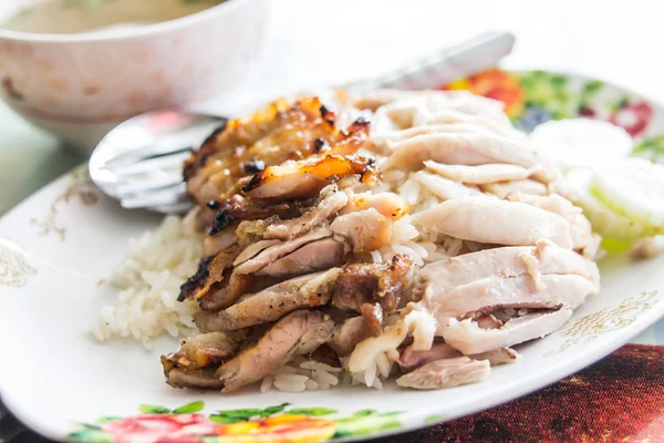 Steam Chicken with Rice (Hainan Chicken) — Stock Photo, Image