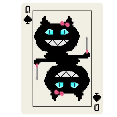 Beyaz bir arka plan üzerinde izole kedi Kraliçe 8 bit oyun kağıdı. 
