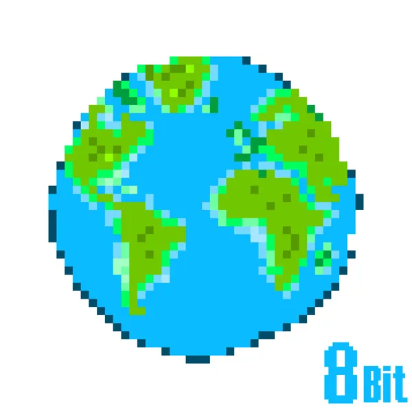 Pixel do Dia da Terra. Salvar o estilo conceito Terra 8 bit . — Vetor de Stock
