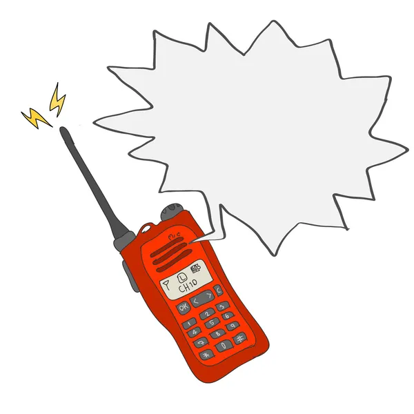 Handgezeichnete rote Funk- oder Walkie-Talkie-Kommunikation — Stockvektor