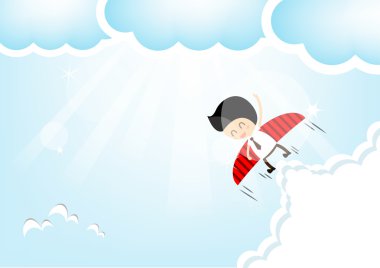 işadamı roket uçan gökyüzü., blue valentine's day backgrou