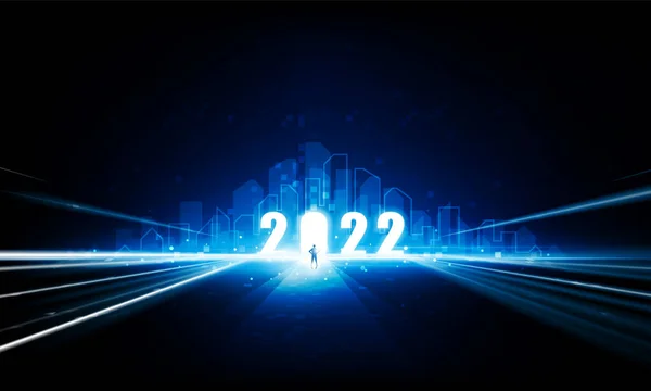 추상적 사업가가 라이트를 오픈하여 하이테크 디자인 2022 — 스톡 벡터