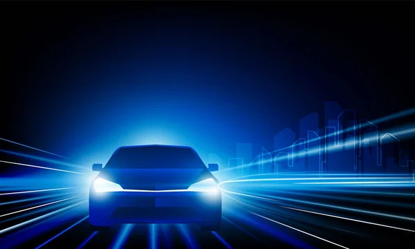Abstract Snelheid Business Start Lanceren Product Met Elektrische Auto Stad — Stockvector