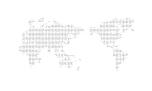 监视器上二进制码数的流是世界地图的计算机矩阵 黑色和单色矢量设计 — 图库矢量图片