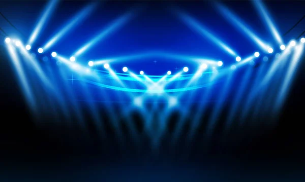 Campo Fútbol Arena Con Luces Estadio Brillante Diseño Vectorial Iluminación — Vector de stock