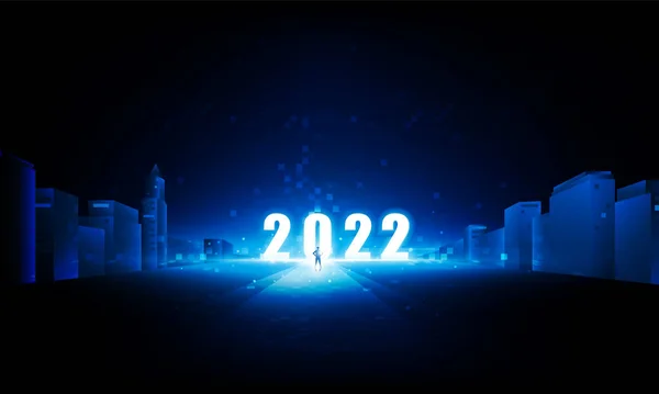 Abstrato Empresário Abrir Porta Chave Luz Para Fora 2022 Pixel —  Vetores de Stock