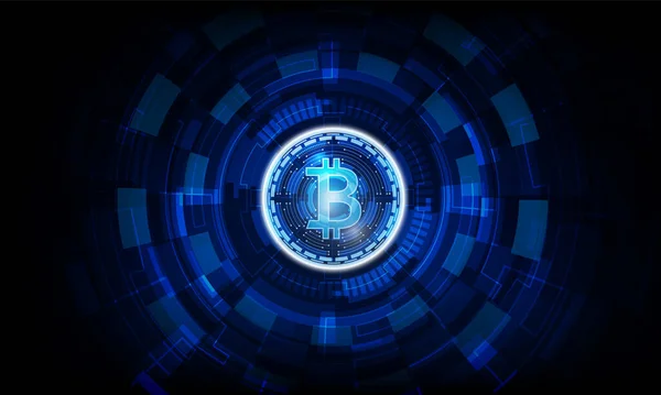 Abstract Technische Grafiek Van Bitcoin Futuristische Light Out Technologie Achtergrond — Stockvector