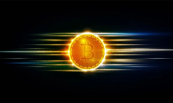 Abstract Bitcoin Blockchain Crypto Licht Uit Technologie Achtergrond Hitech Communicatie — Stockvector