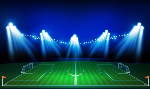 Voetbalveld Met Helder Stadion Lichten Vector Ontwerp Vector Verlichting — Stockvector