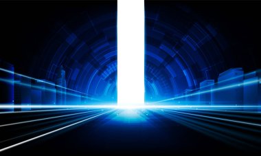 Soyut Kapı Arkaplan Işığı Hitech iletişim konsepti yenilik arka plan vektör tasarımı.