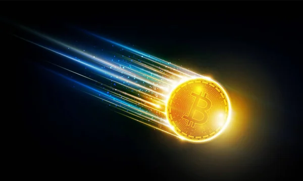 Bitcoin Soyut Göktaşı Fütüristik Aydınlatma Teknolojisi Arka Planı Hitech Iletişim — Stok Vektör