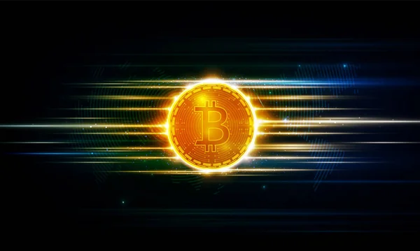 Abstract Meteoriet Van Bitcoin Futuristische Light Out Technologie Achtergrond Hitech — Stockvector