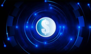 Fütürist teknoloji arka planında doların soyut teknik grafiği Hitech iletişim konsepti yenilik arka planı, vektör tasarımı