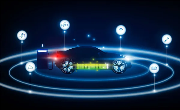 Abstract Opladen Van Elektrische Auto Laadstation Lichte Technologie High Speed — Stockvector