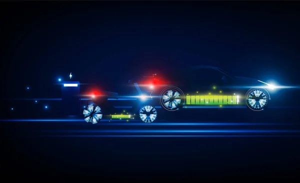 Abstracte Elektrische Motorfiets Auto Opladen Laadstation Lichte Technologie Hoge Snelheid — Stockvector