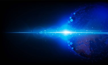 Roket ışığı teknolojisi ile soyut iş dünyası Hitech iletişim konsepti yeniliği güneş doğumu ve teknoloji ağıyla Dünya 'ya gönderilir. vektör illüstrasyonu