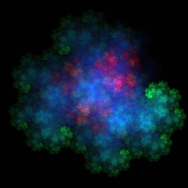 Siyah arkaplanda renkli fraktal nebula tozu