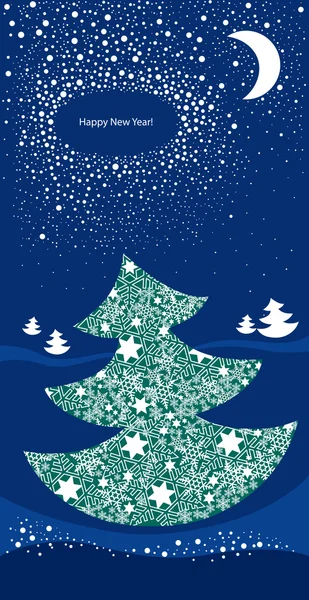 Kerstboom in de nacht. — Stockvector