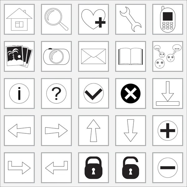 Kolekce černé a bílé počítač ikony pro web, izolované na bílém — Stockový vektor