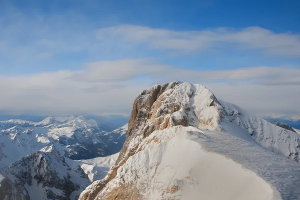 Dolomites aerial sky view taken from Helicopter in winter — Stock Photo, Image