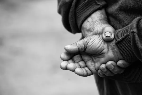 Руки старика-фермера, едва жившего на земле. Лицензионные Стоковые Фото
