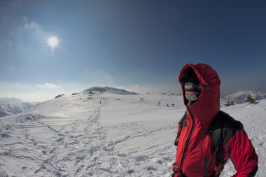 yüksek dağ güneşli izole trekker Manzaralı