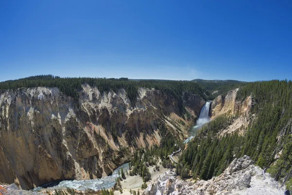 Yellowstonský kaňonu pohled s podzim a řeka — Stock fotografie