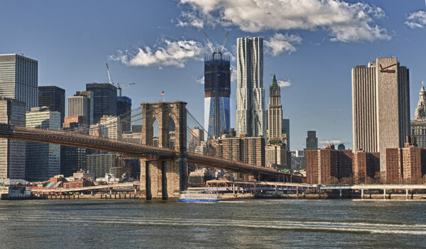New York City HDR Panorama View with Brooklyn Bridge