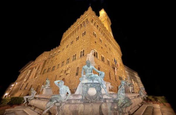 Florenz Piazza della Signoria Nachtsicht — Stockfoto