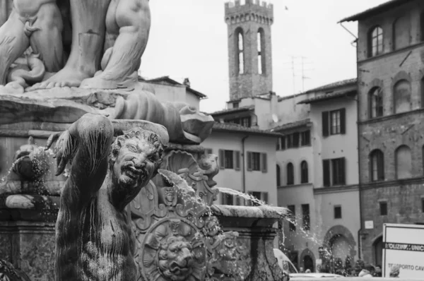 Florence Triton Funtain Black And White Detail — Stock Photo, Image