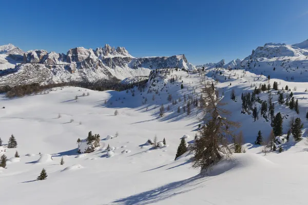 Dolomites huge panorama view in winter snow time — Stock Photo, Image